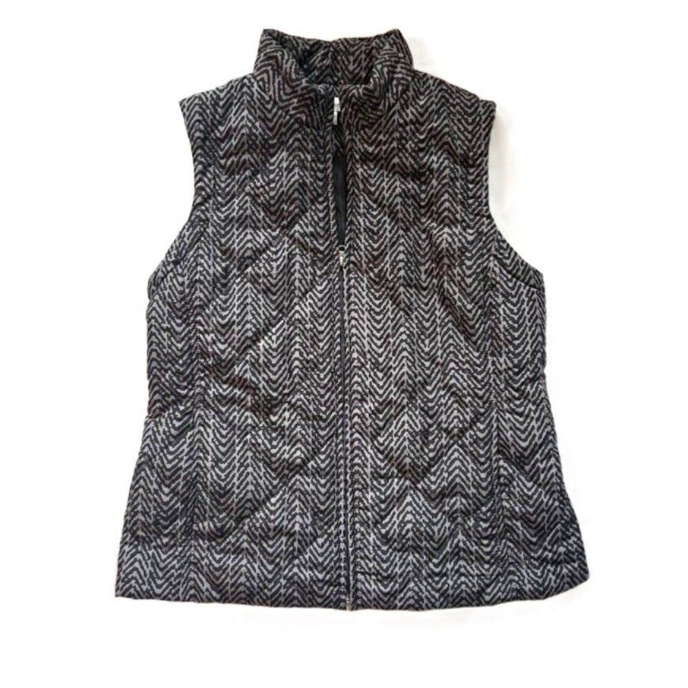 Croft & Barrow Womens M Gray Black Quilted Zip Vest Animal Print Puffer Pockets